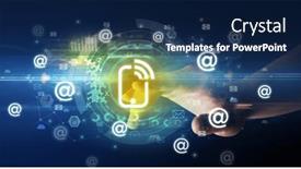  Presentation with multimedia - Presentation theme consisting of touching-with-soft-gesture-multimedia background and a navy blue colored foreground