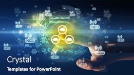  Presentation with multimedia - Slides having touching-with-soft-gesture-multimedia background and a navy blue colored foreground