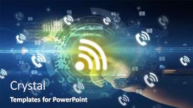  Presentation with multimedia - Slide set with touching-with-soft-gesture-multimedia background and a ocean colored foreground