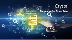  Presentation with multimedia - Slide deck with touching-with-soft-gesture-multimedia background and a navy blue colored foreground