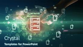  Presentation with multimedia - Slides having touching-with-soft-gesture-multimedia background and a ocean colored foreground