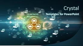  Presentation with multimedia - Slides enhanced with touching-with-soft-gesture-multimedia background and a navy blue colored foreground