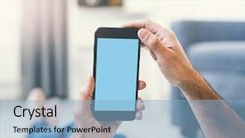  Presentation with first - Audience pleasing slides consisting of touchscreen gesture - man using smartphone lying backdrop and a light blue colored foreground