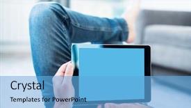  Presentation with man relaxing on massage table - Audience pleasing presentation theme consisting of touchscreen gesture - man using tablet pc while backdrop and a light blue colored foreground