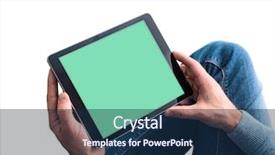  Presentation with man relaxing on massage table - Cool new presentation design with touchscreen gesture - man using tablet pc while backdrop and a navy blue colored foreground