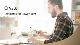  Presentation with front office - Presentation theme consisting of touchscreen of smartphone while scrolling background and a white colored foreground