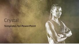  Presentation with basketball female - Theme with tough female basketball player against splashing of color powder background and a coral colored foreground