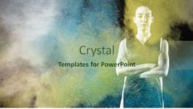  Presentation with basketball female - PPT layouts with tough female basketball player against splashing of color powder background and a mint green colored foreground