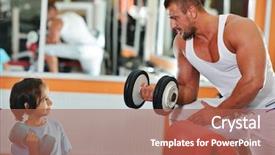  Presentation with kids sport - Slide set having tough kids - athletic strong bodybuilder execute exercise background and a red colored foreground