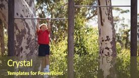  Presentation with obstacle course - Cool new presentation theme with tough kids - boy performing pull-ups on bar backdrop and a tawny brown colored foreground