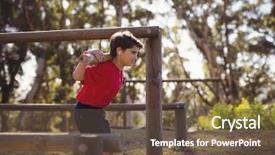  Presentation with obstacle course - PPT layouts with tough kids - happy boy exercising with log background and a tawny brown colored foreground