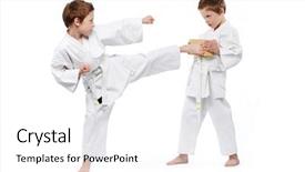  Presentation with karate - Slide set enhanced with tough kids - twin boys practicing karate one background and a white colored foreground