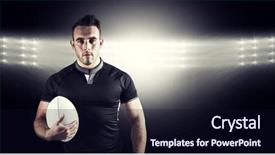  Presentation with spotlight - PPT layouts featuring tough rugby player holding ball background and a wine colored foreground