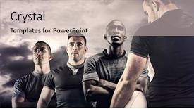  Presentation with blue sky - Presentation theme with tough rugby player holding ball background and a soft green colored foreground