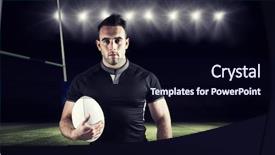  Presentation with rugby - PPT theme with tough rugby player holding ball background and a wine colored foreground