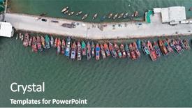  Presentation with fishing boats - Colorful PPT theme enhanced with tour and fishing boat backdrop and a ocean colored foreground