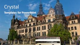  Presentation with tour - PPT theme enhanced with tour bus by ancient castle background and a teal colored foreground