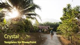  Presentation with resort - Presentation theme having tour indonesia - backpacker woman leaving a jungle background and a tawny brown colored foreground