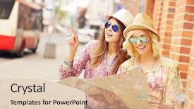  Presentation with city map - Slide deck having bus tour - picture of two girl friends background and a lemonade colored foreground