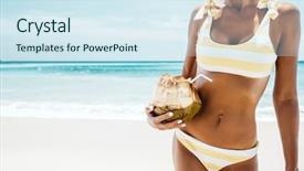  Presentation with vegan diet - Presentation theme consisting of tour indonesia - tanned model in yellow bikini background and a sky blue colored foreground