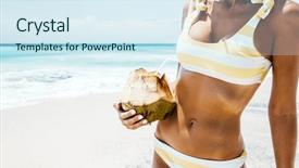  Presentation with vegan diet - Beautiful presentation theme featuring tour indonesia - tanned model in yellow bikini backdrop and a sky blue colored foreground