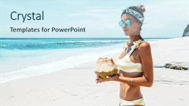  Presentation with vegan diet - PPT theme featuring tour indonesia - woman in yellow bikini background and a cool aqua colored foreground