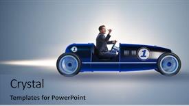  Presentation with motivation - PPT layouts having tour leader - businessman riding vintage roadster background and a teal colored foreground