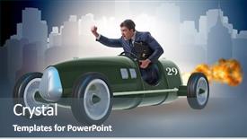  Presentation with motivation - Presentation design enhanced with tour leader - businessman riding vintage roadster background and a gray colored foreground
