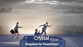  Presentation with business competition - PPT theme having tour leader - competition concept with business people background and a  colored foreground