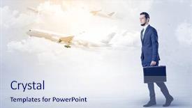  Presentation with elegant 50th anniversary - Audience pleasing PPT theme consisting of tour leader - elegant businessman going somewhere backdrop and a  colored foreground