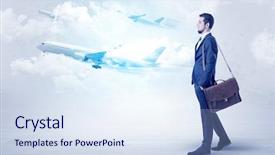  Presentation with elegant - Colorful PPT theme enhanced with tour leader - elegant businessman going somewhere backdrop and a  colored foreground