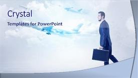  Presentation with elegant 50th anniversary - Theme having tour leader - elegant businessman going somewhere background and a  colored foreground