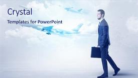  Presentation with slam dunk going - Presentation having tour leader - elegant businessman going somewhere background and a sky blue colored foreground