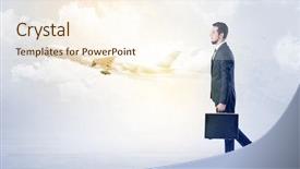  Presentation with elegant - Beautiful PPT layouts featuring tour leader - elegant businessman going somewhere backdrop and a  colored foreground