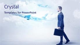  Presentation with elegant - Slides having tour leader - elegant businessman going somewhere background and a  colored foreground