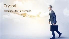  Presentation with slam dunk going - Slides consisting of tour leader - elegant businessman going somewhere background and a  colored foreground