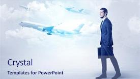  Presentation with elegant - Audience pleasing theme consisting of tour leader - elegant businessman going somewhere backdrop and a  colored foreground