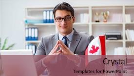  Presentation with canadian flag - Beautiful PPT theme featuring tour operator - businessman with canadian flag backdrop and a violet colored foreground