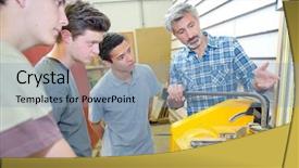  Presentation with machine operator - PPT theme having tour operator - showing how a machine works background and a light blue colored foreground