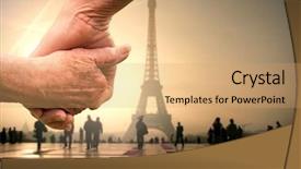  Presentation with elderly holding pills - Beautiful presentation theme featuring tour relted - elderly couple holding hands backdrop and a coral colored foreground
