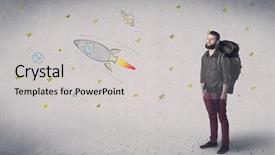  Presentation with backpack - PPT theme enhanced with tour relted - handsome young man standing background and a  colored foreground