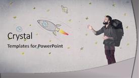  Presentation with backpack - Slides enhanced with tour relted - handsome young man standing background and a  colored foreground