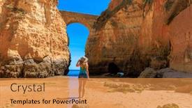  Presentation with algarve - PPT theme featuring tour-tourism-in-algarve-ponte background and a gold colored foreground