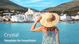  Presentation with tour - PPT layouts with tour-tourism-in-cadaques-catalonia background and a teal colored foreground