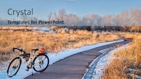  Presentation with bicycle trail - Theme consisting of touring-bicycle-in-late-fall background and a light blue colored foreground