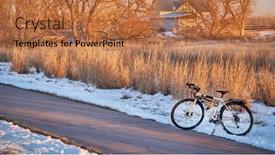  Presentation with bicycle trail - Beautiful slide deck featuring touring-bicycle-in-late-fall backdrop and a coral colored foreground