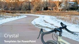  Presentation with bicycle trail - PPT theme enhanced with touring-bicycle-on-an-urban background and a gray colored foreground