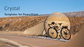  Presentation with touring - Colorful slide set enhanced with touring-bicycle-parked-on-kickstand backdrop and a light blue colored foreground