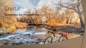  Presentation with touring - Colorful presentation theme enhanced with touring-bike-and-a-river backdrop and a coral colored foreground