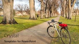 Presentation with american university - Slide set consisting of touring-bike-in-an-allee background and a coral colored foreground